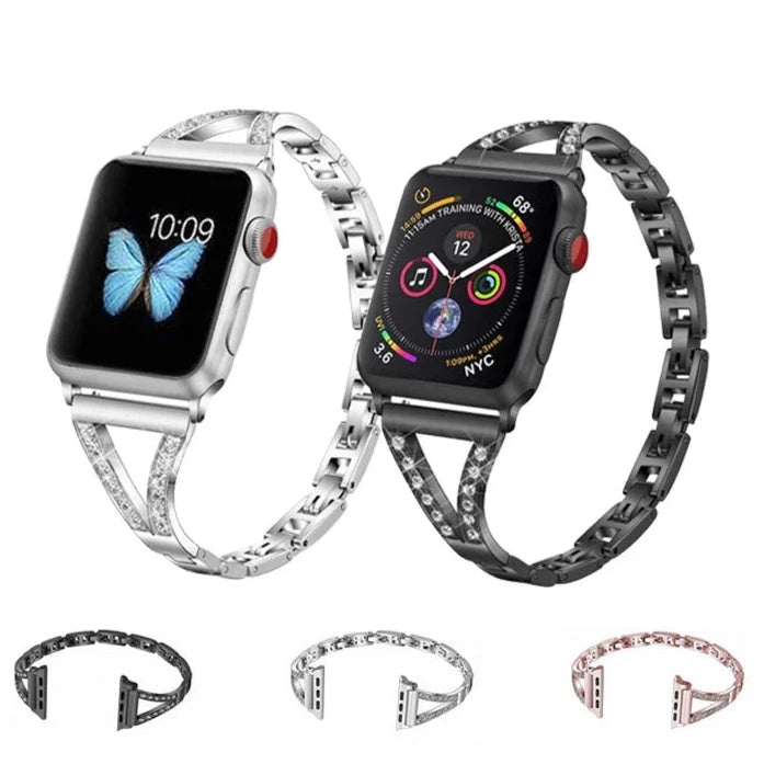 Slim Jeweled Stainless Steel Apple Watch Band