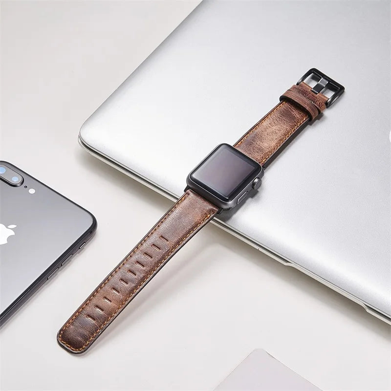 Retro Cow Leather Apple Watch Strap