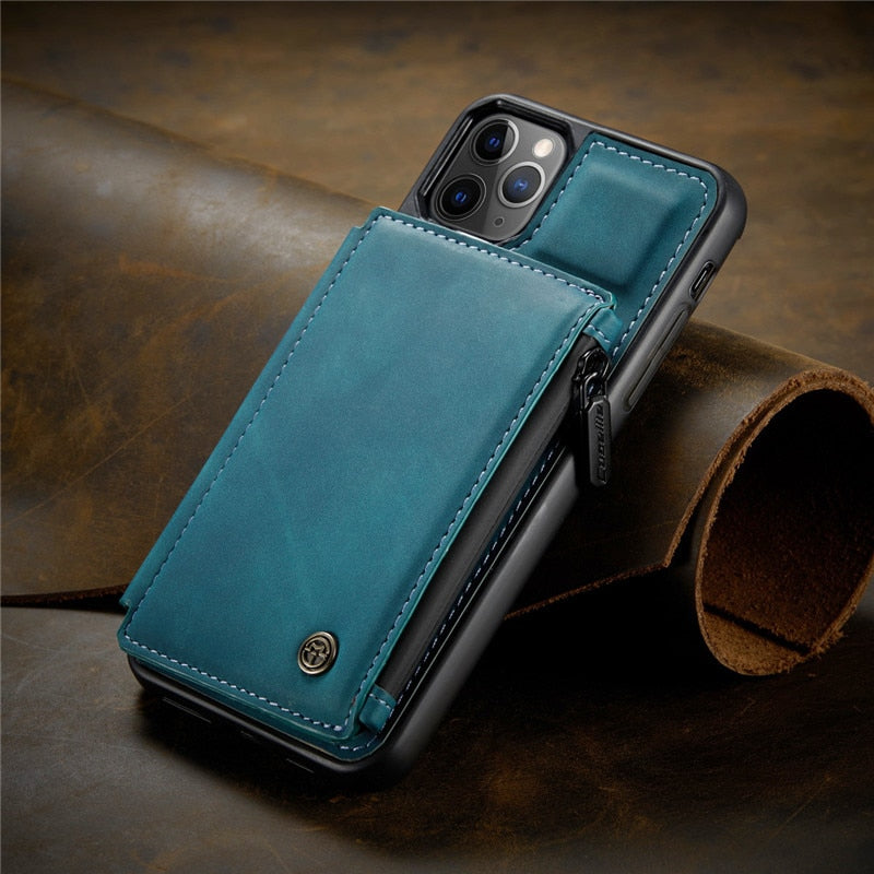 CaseMe iPhone 12 Pro Max RFID Blocking Zipper Leather Wallet Case Black