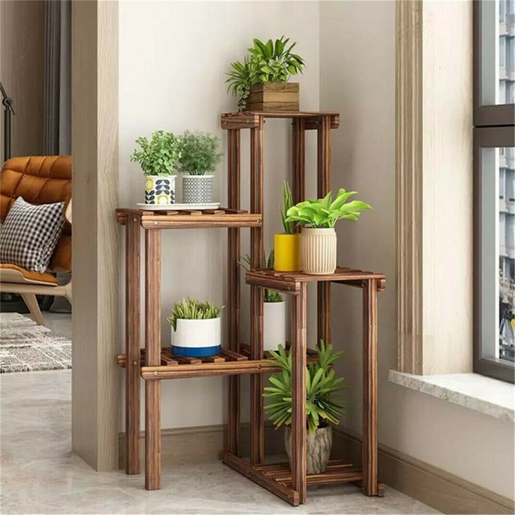 Plant Corner Stand 6 Tier Wood Shelf Indoor Outdoor Garden Patio Displaying Shelves Rack for Flowers Succulents Planter Pots - Sierra Home Co.