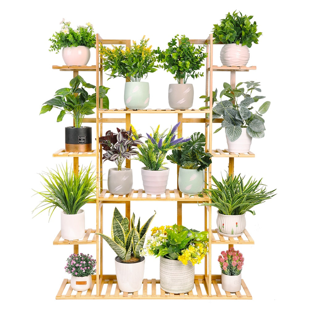 9 Tier Bamboo 17 Potted Plant Stand Rack Multiple Flower Pot Holder Shelf Indoor Outdoor Planter Display Shelving Unit for Patio - Sierra Home Co.