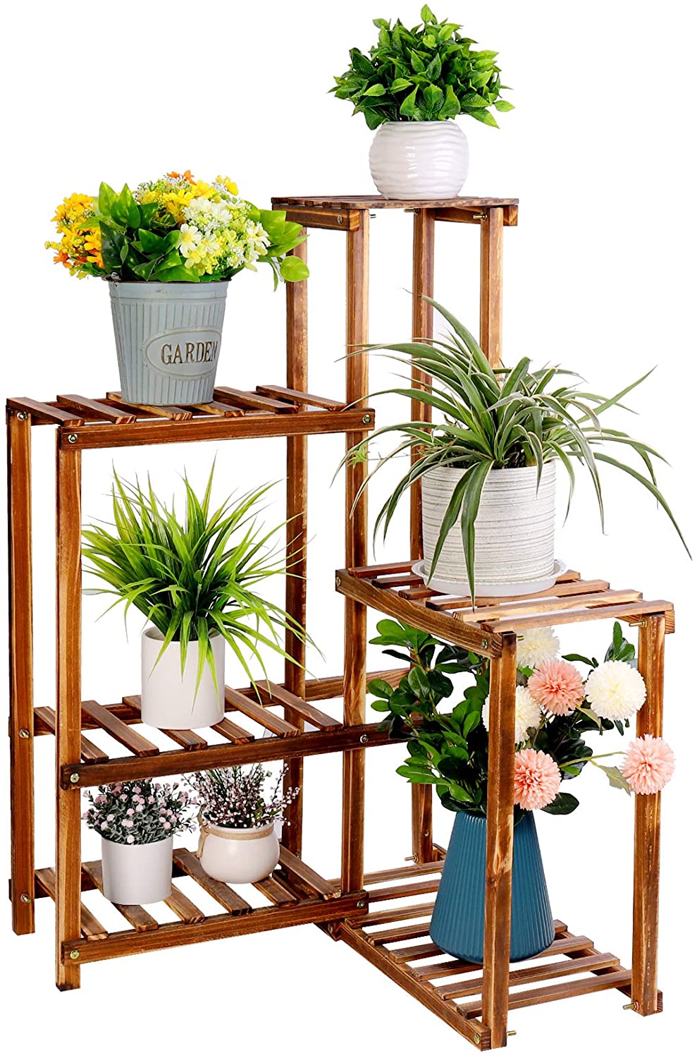 Plant Corner Stand 6 Tier Wood Shelf Indoor Outdoor Garden Patio Displaying Shelves Rack for Flowers Succulents Planter Pots - Sierra Home Co.